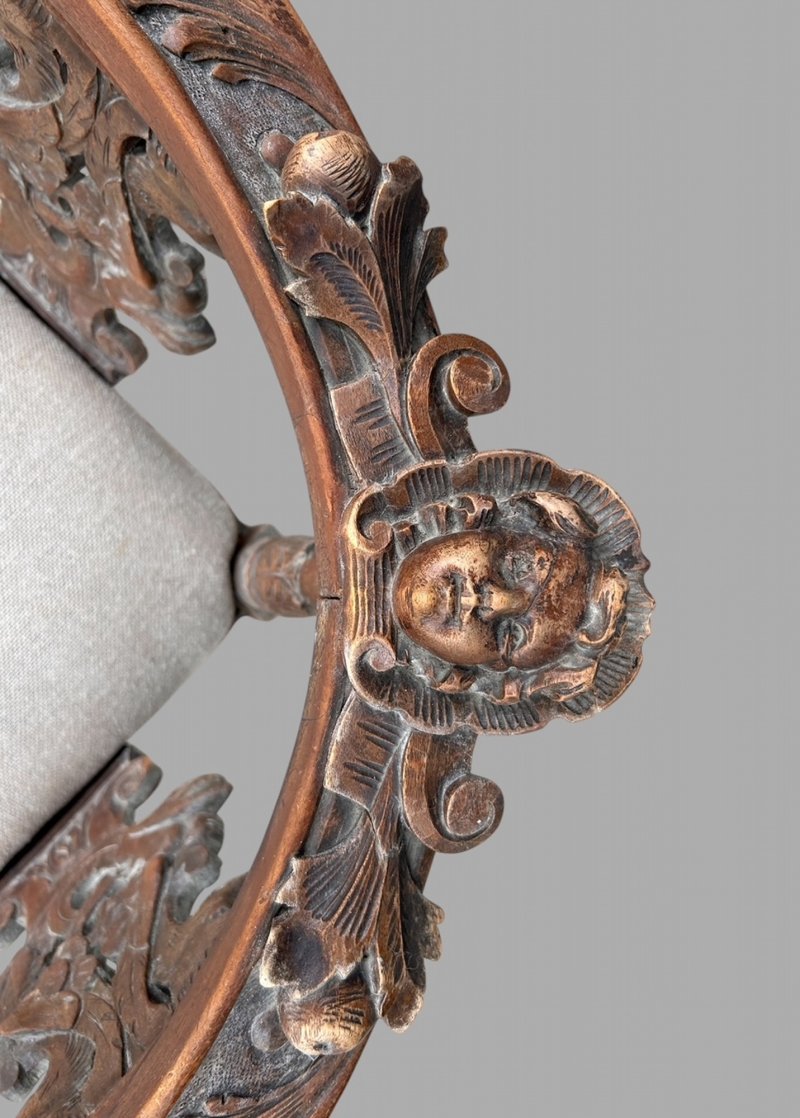 A Lovely Carved Italian Walnut Figural Corner Chair, c.1860