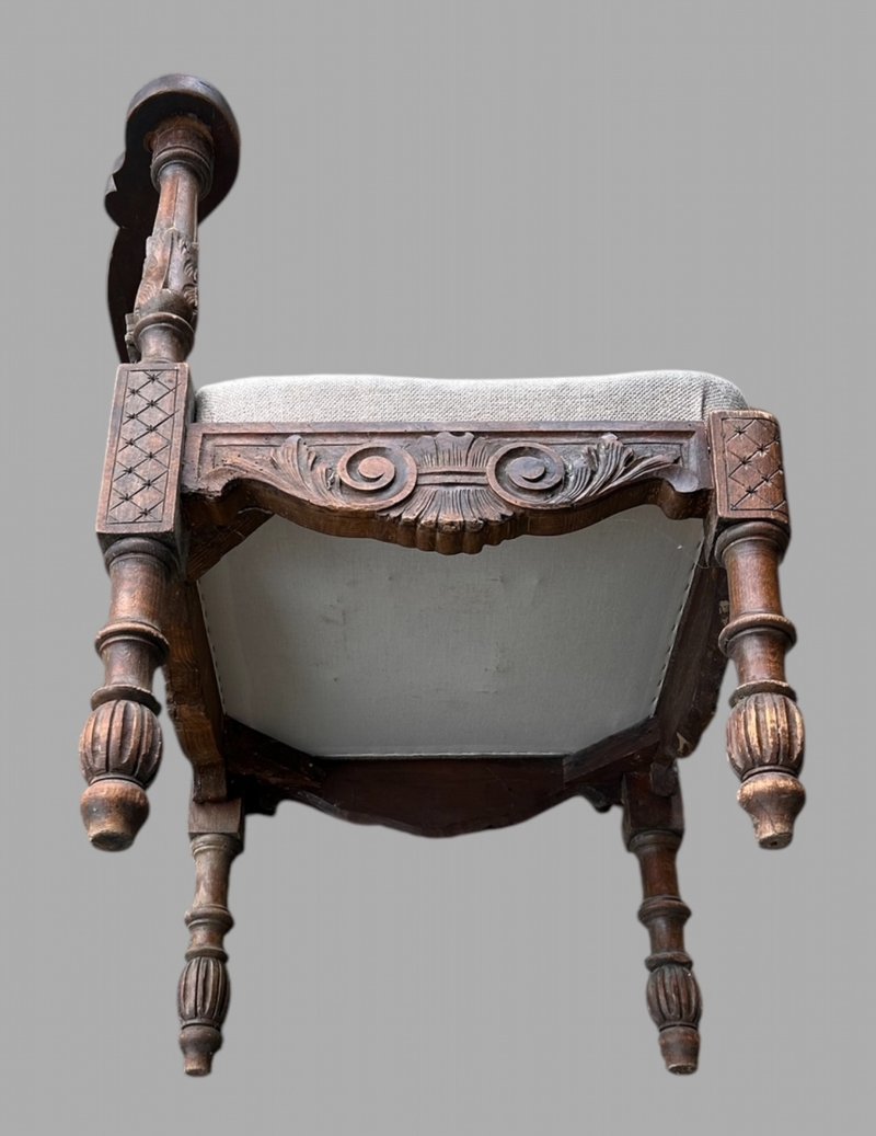 A Lovely Carved Italian Walnut Figural Corner Chair, c.1860