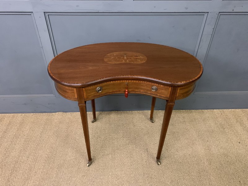 Inlaid Mahogany Kidney Shaped Table