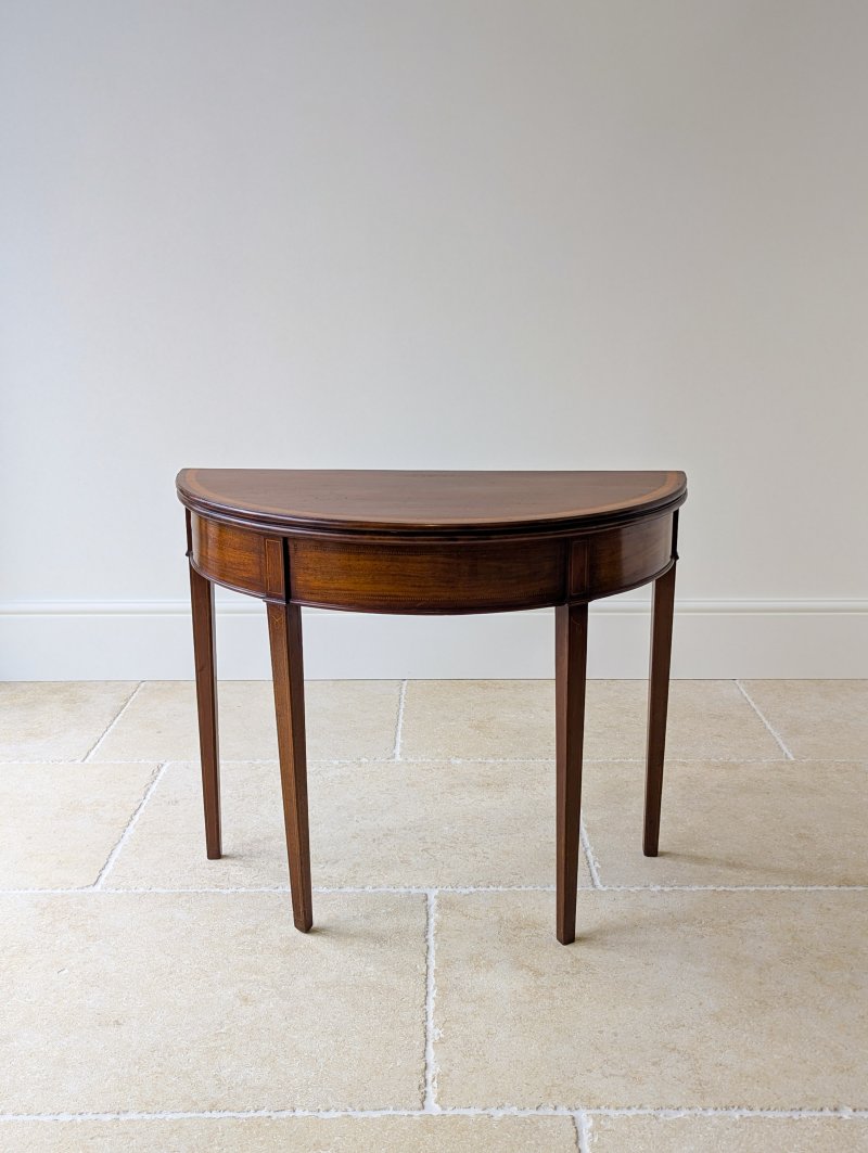 Antique George III Inlaid Mahogany Demi-Lune Fold-Over Tea Table c.1790