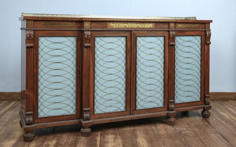 Four Door Breakfront Rosewood & Brass Inlaid Side Cabinet