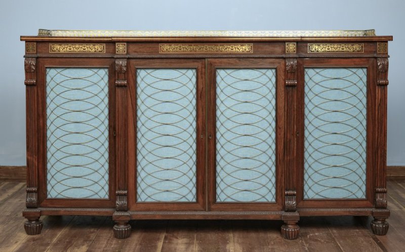 Four Door Breakfront Rosewood & Brass Inlaid Side Cabinet