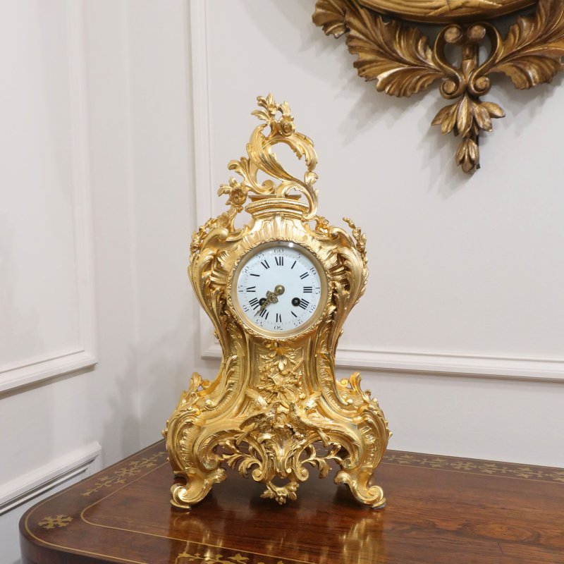 French Gilt Bronze Louis XV Style Mantel Clock by Japy Freres