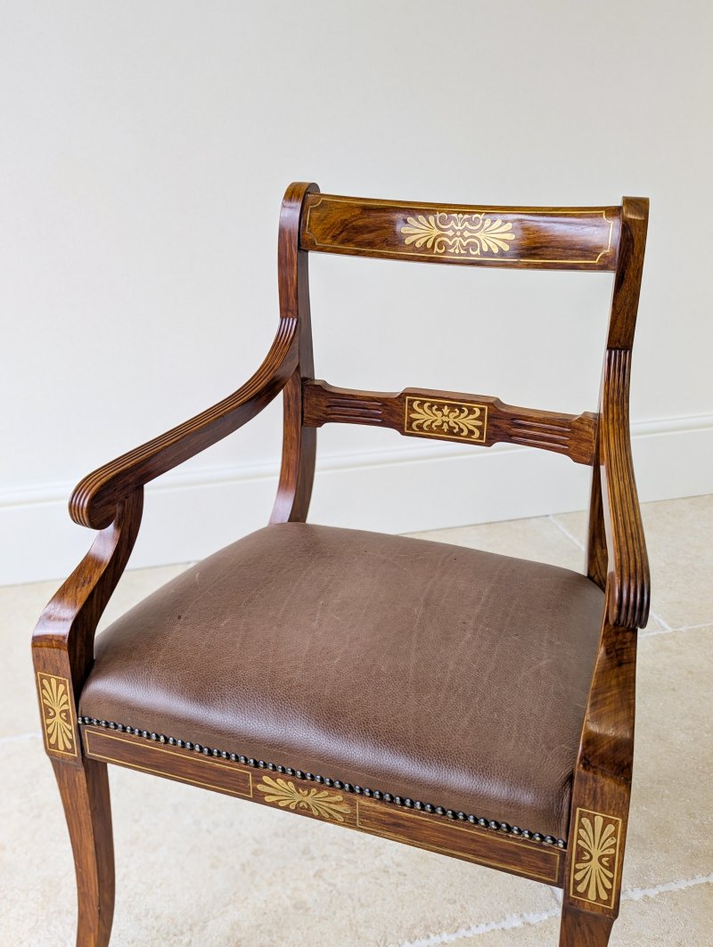 Antique Edwardian Rosewood and Brass Inlaid Desk Chair c.1910