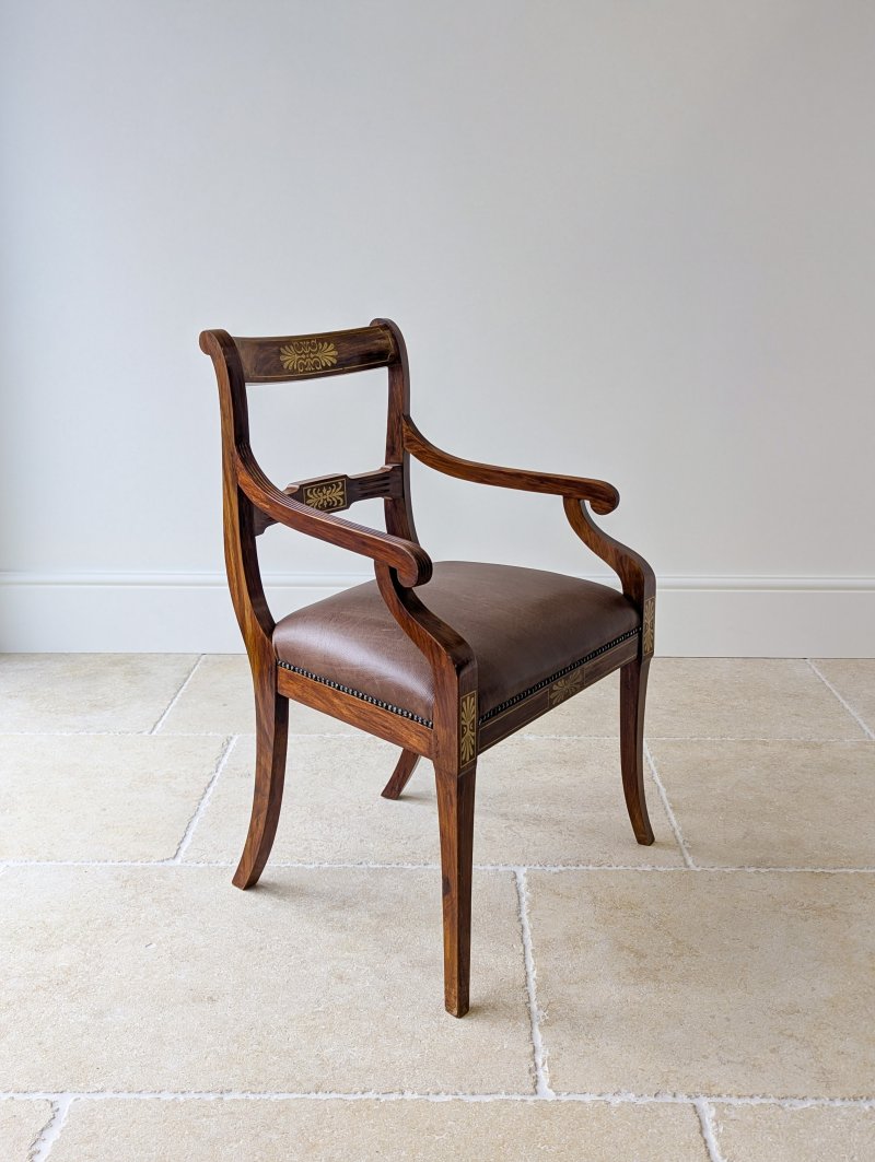 Antique Edwardian Rosewood and Brass Inlaid Desk Chair c.1910