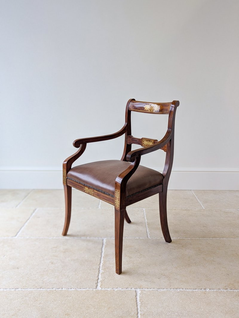 Antique Edwardian Rosewood and Brass Inlaid Desk Chair c.1910
