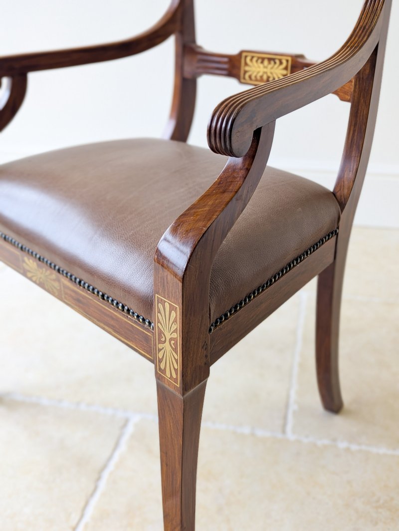 Antique Edwardian Rosewood and Brass Inlaid Desk Chair c.1910