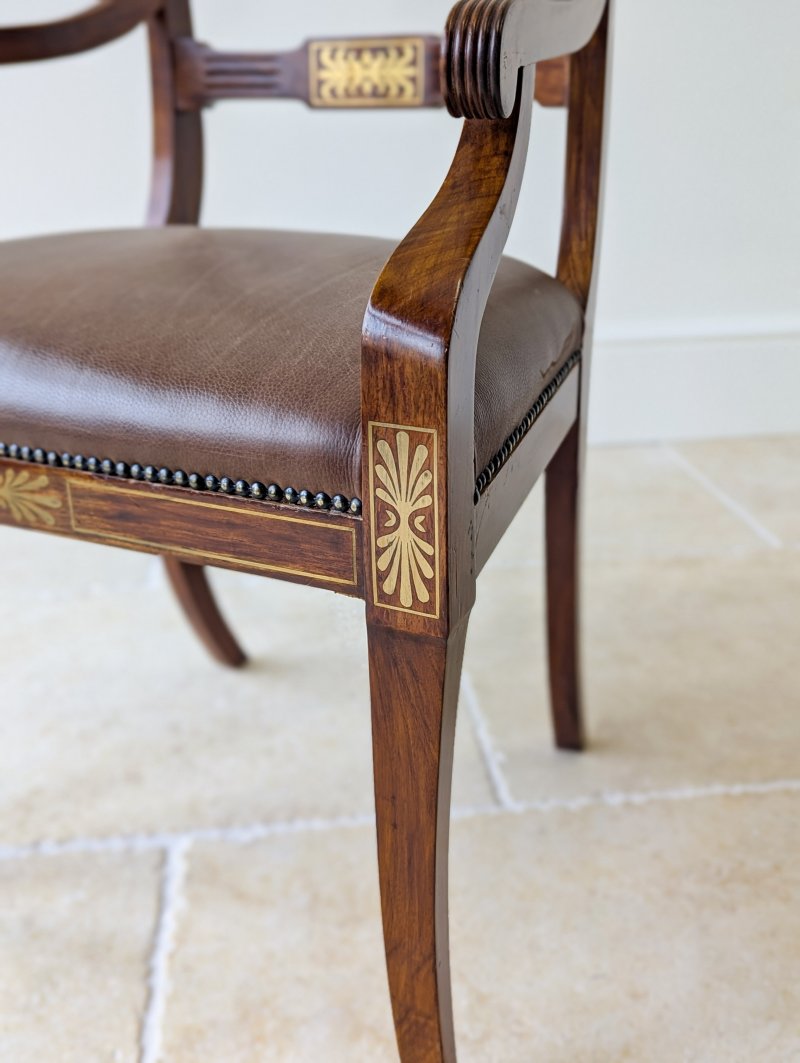 Antique Edwardian Rosewood and Brass Inlaid Desk Chair c.1910