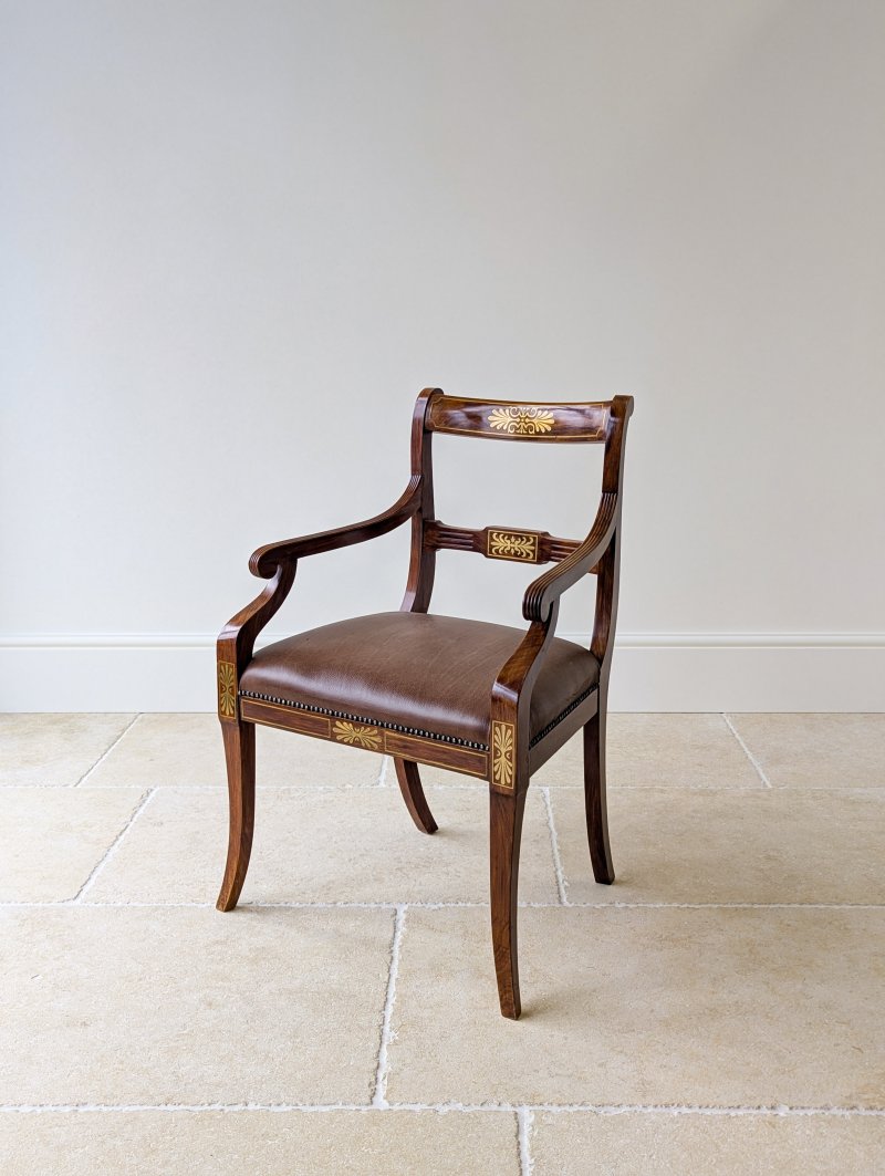 Antique Edwardian Rosewood and Brass Inlaid Desk Chair c.1910