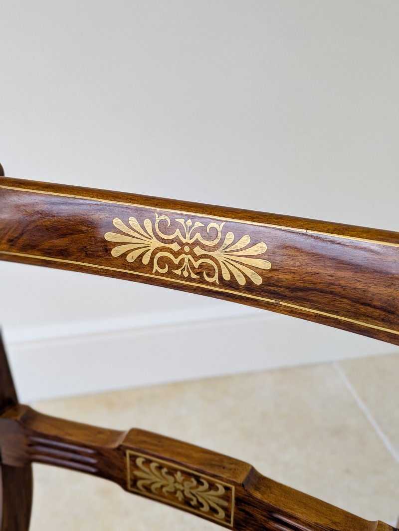 Antique Edwardian Rosewood and Brass Inlaid Desk Chair c.1910