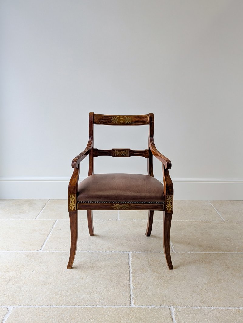 Antique Edwardian Rosewood and Brass Inlaid Desk Chair c.1910