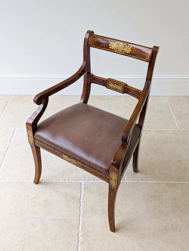 Antique Edwardian Rosewood and Brass Inlaid Desk Chair c.1910