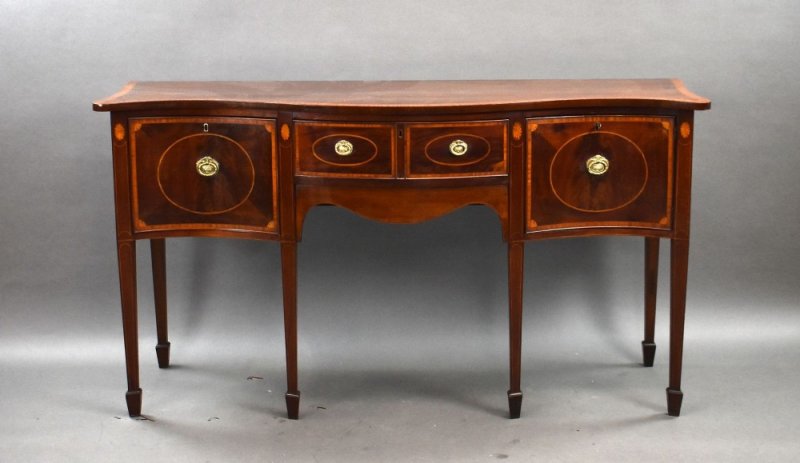 Antique Mahogany Inlaid Serpentine Sideboard