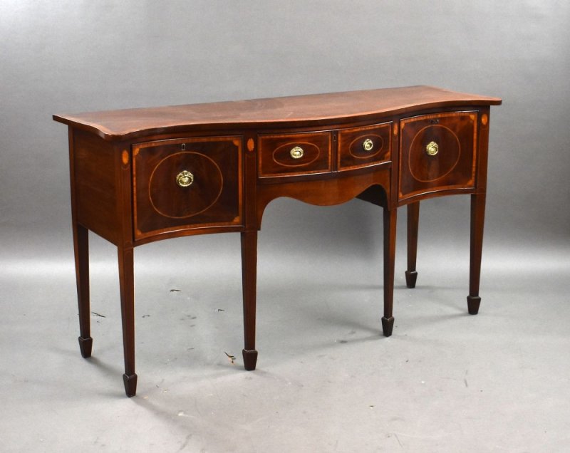 Antique Mahogany Inlaid Serpentine Sideboard