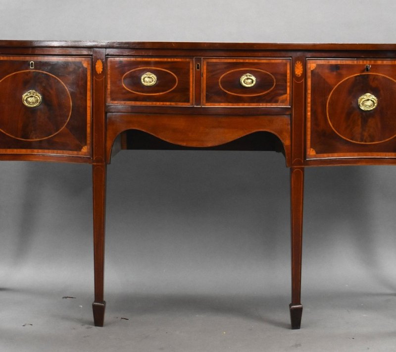Antique Mahogany Inlaid Serpentine Sideboard