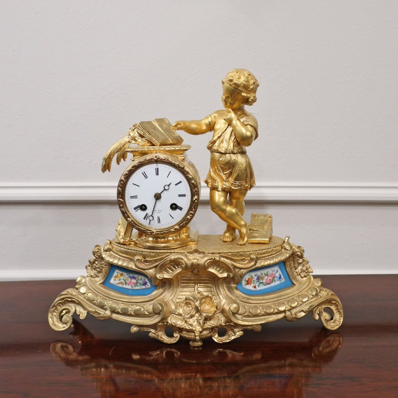 French Louis XVI Style Gilt Bronze Mantel Clock by Japy Freres