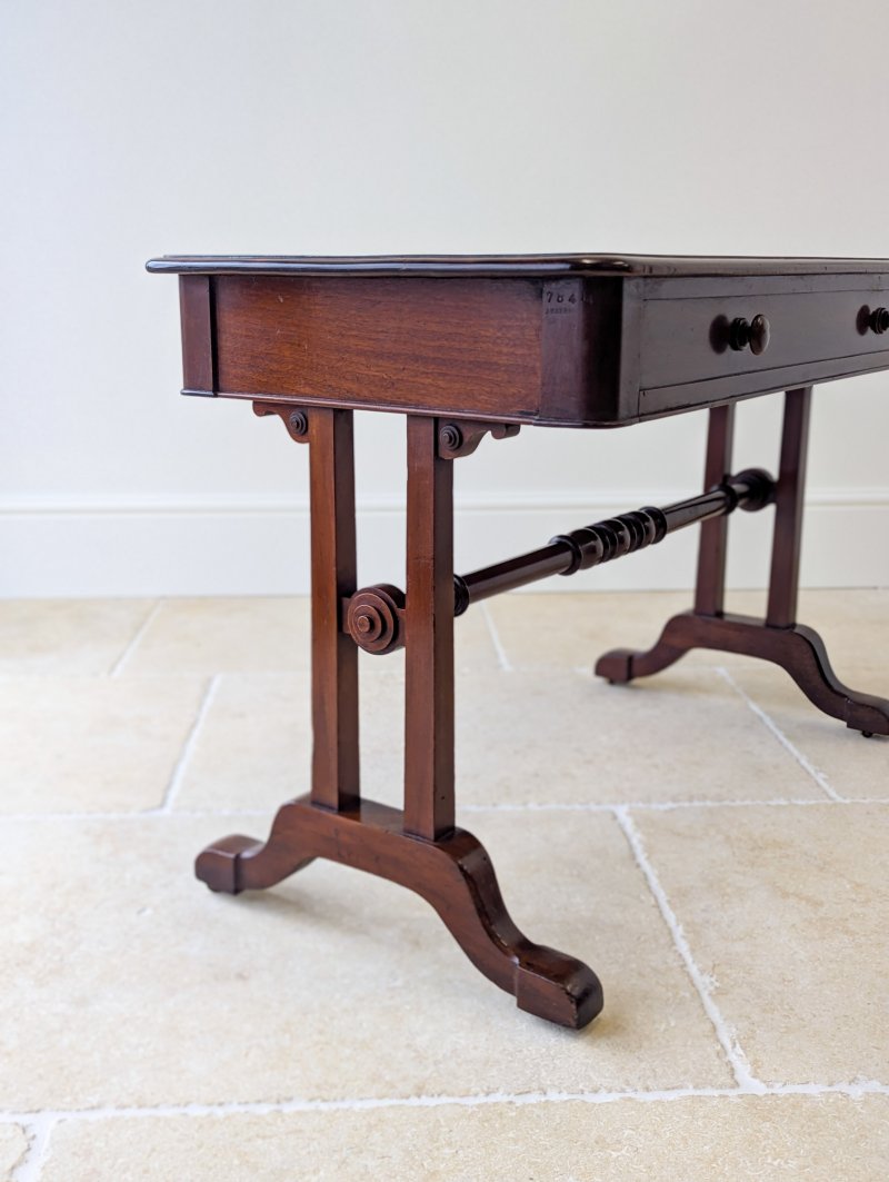 Antique Early Victorian Irish Mahogany Library Table by J. Kerr & Co c. 1850