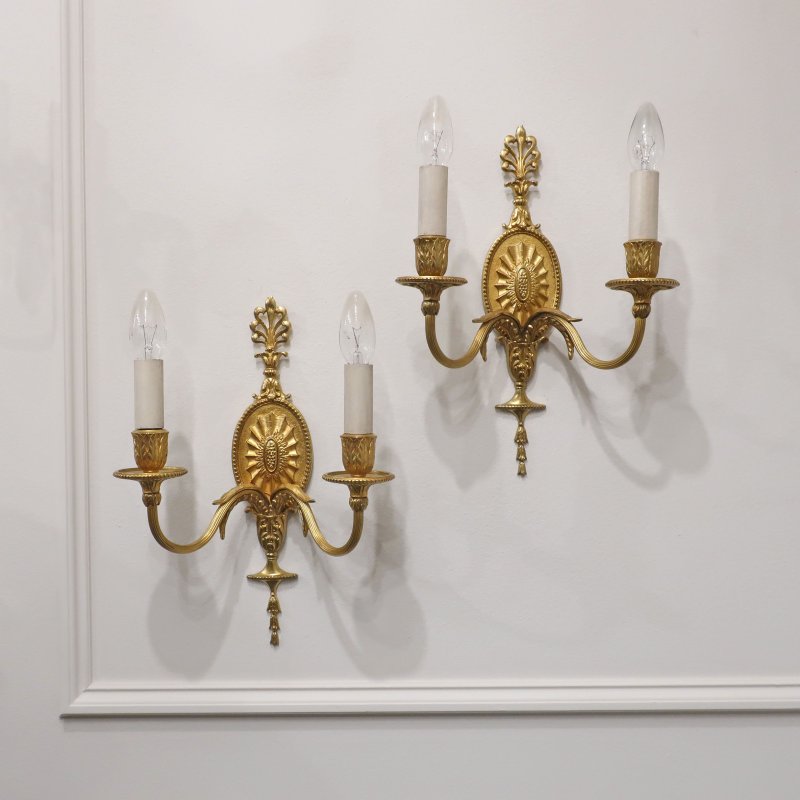 Pair of Adam Style Gilt Bronze Wall Lights