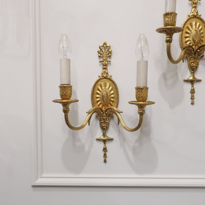 Pair of Adam Style Gilt Bronze Wall Lights