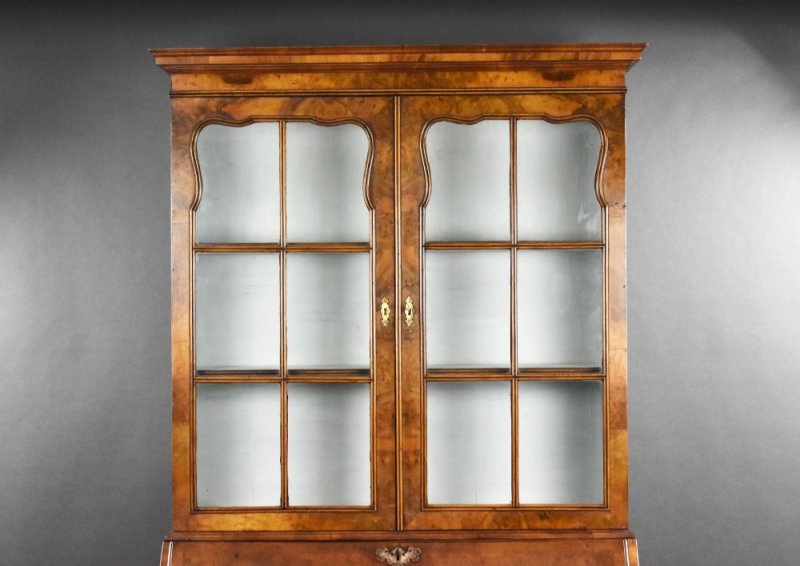 George III Walnut Bureau Bookcase