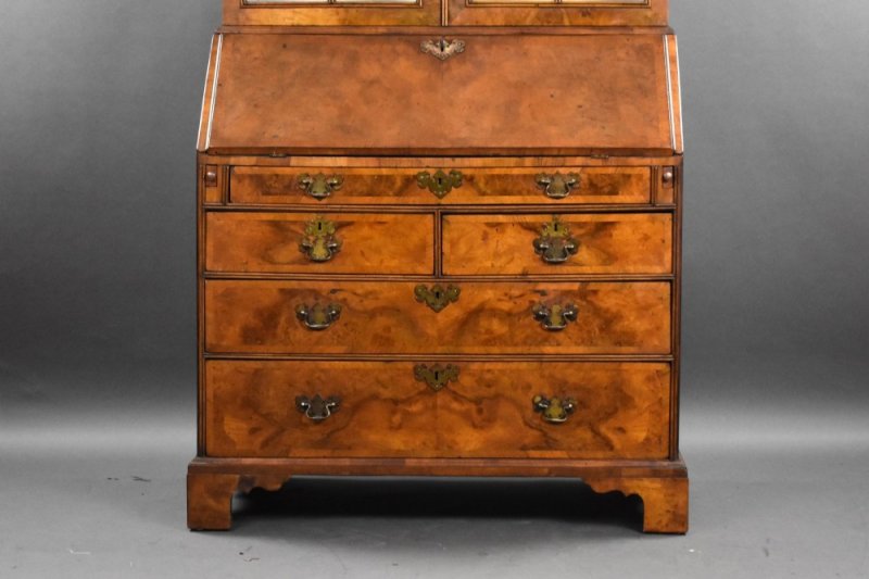 George III Walnut Bureau Bookcase