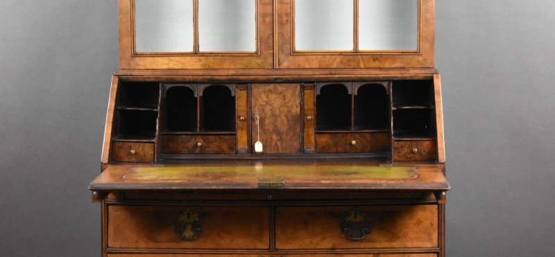 George III Walnut Bureau Bookcase