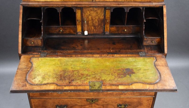 George III Walnut Bureau Bookcase