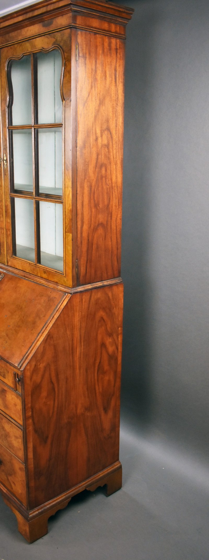 George III Walnut Bureau Bookcase