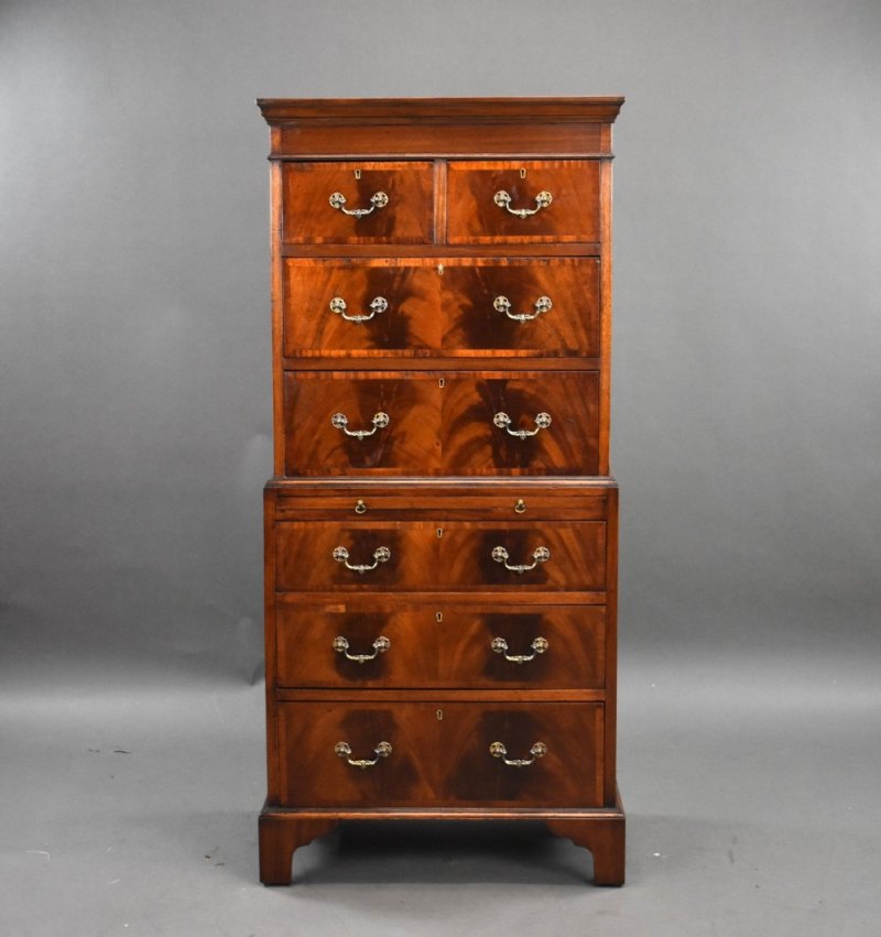 Antique Flame Mahogany Chest On Chest