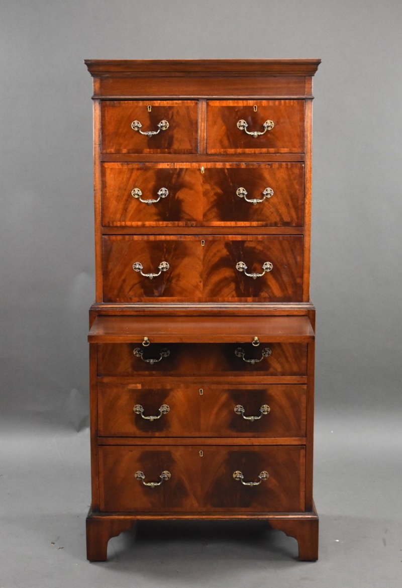 Antique Flame Mahogany Chest On Chest