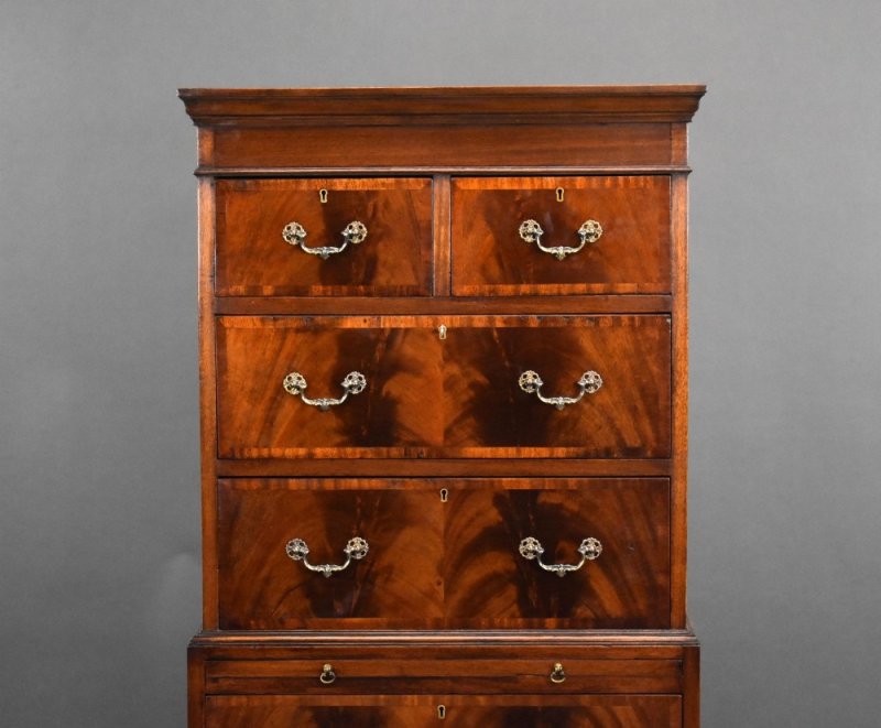 Antique Flame Mahogany Chest On Chest