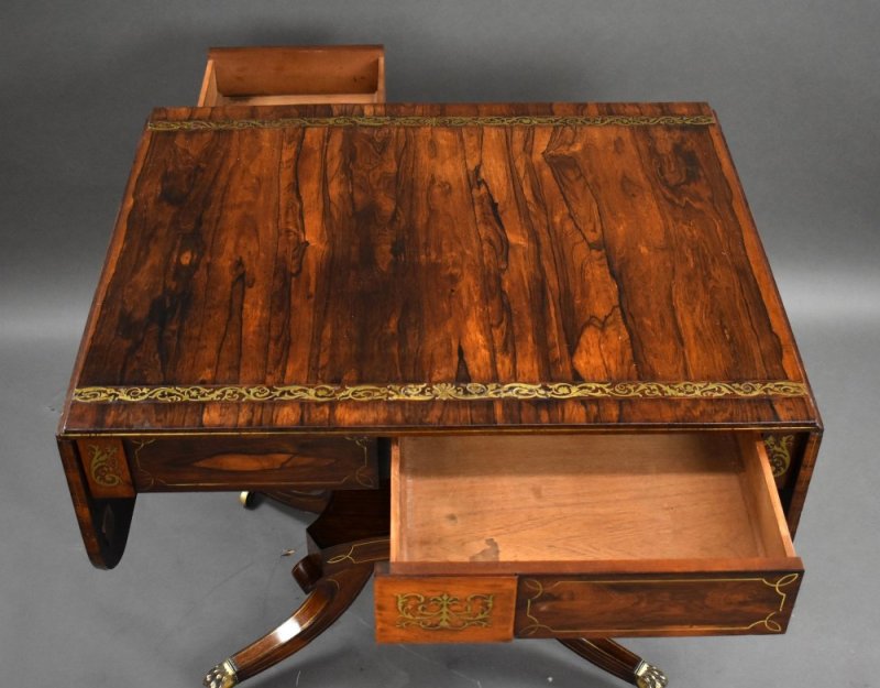 Regency Rosewood Brass Inlaid Sofa Table