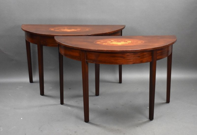 Pair Of George III Mahogany Inlaid Console Tables