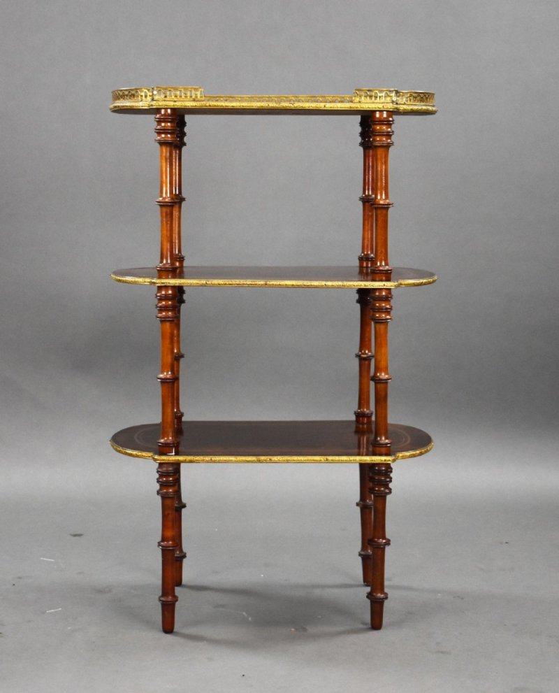 19th Century French Walnut Brass Inlaid Etagere