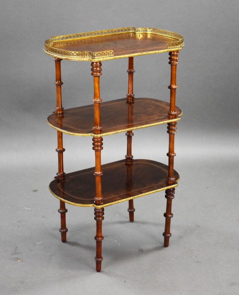 19th Century French Walnut Brass Inlaid Etagere