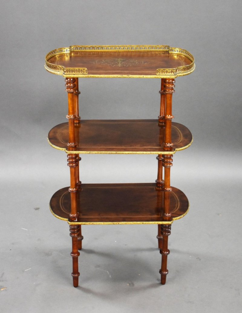 19th Century French Walnut Brass Inlaid Etagere
