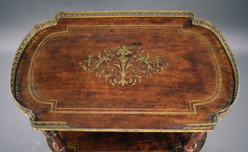 19th Century French Walnut Brass Inlaid Etagere