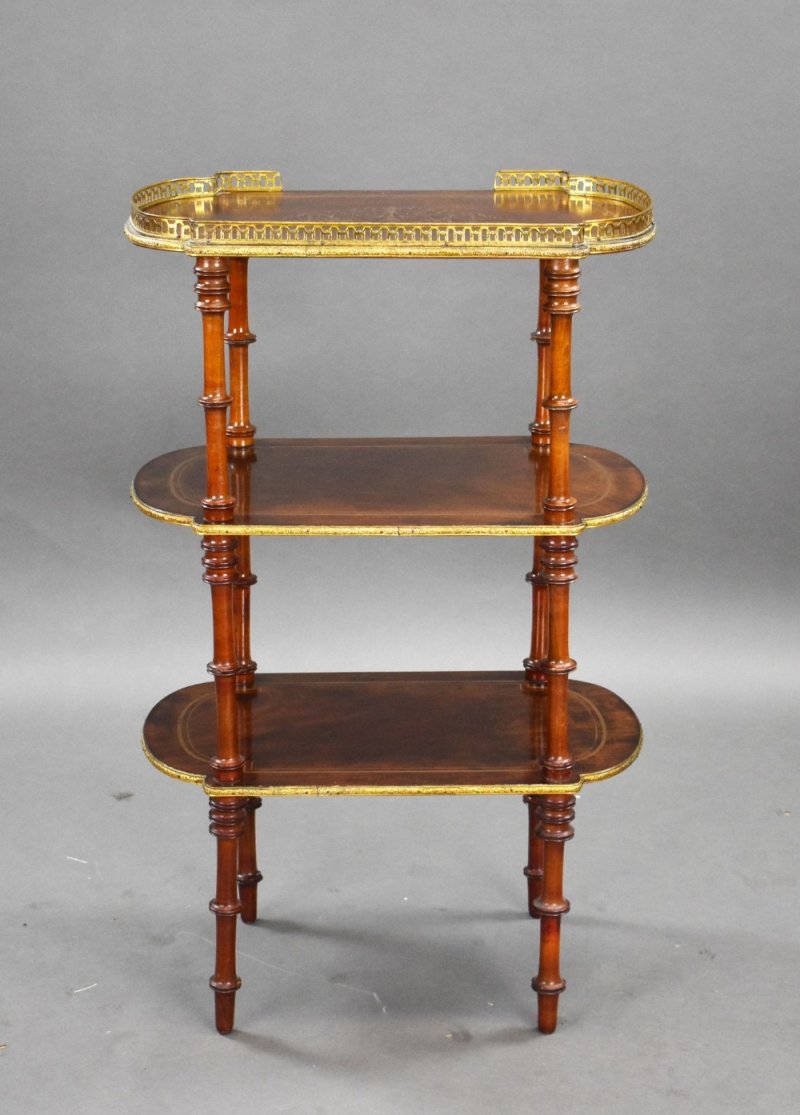 19th Century French Walnut Brass Inlaid Etagere