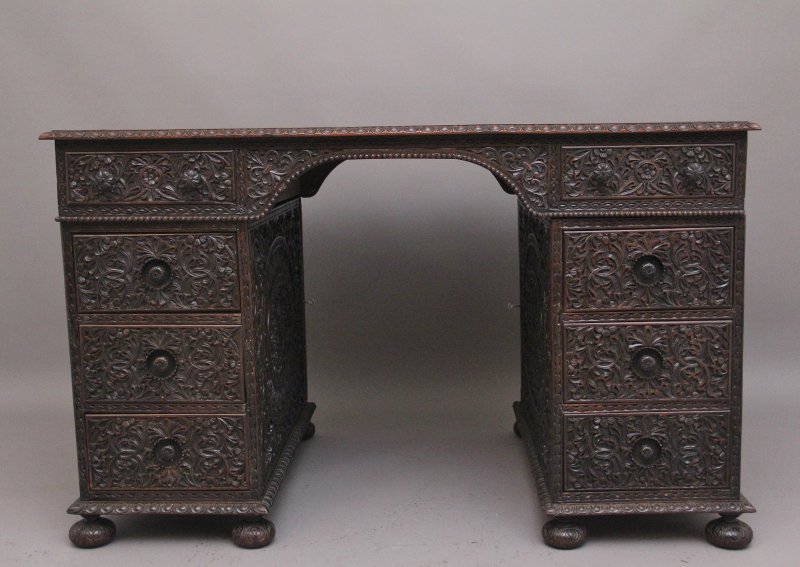Early 19th Century Anglo-Indian carved partners desk