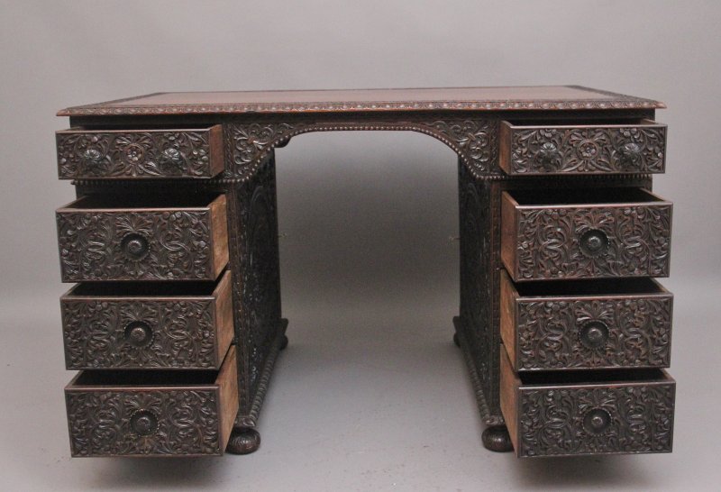 Early 19th Century Anglo-Indian carved partners desk