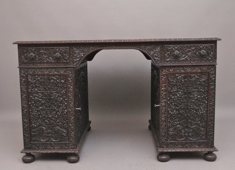 Early 19th Century Anglo-Indian carved partners desk