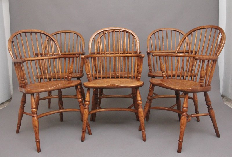 A set of six stick back Windsor armchairs