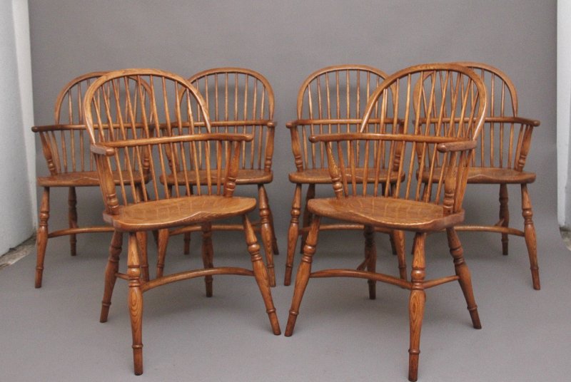 A set of six stick back Windsor armchairs