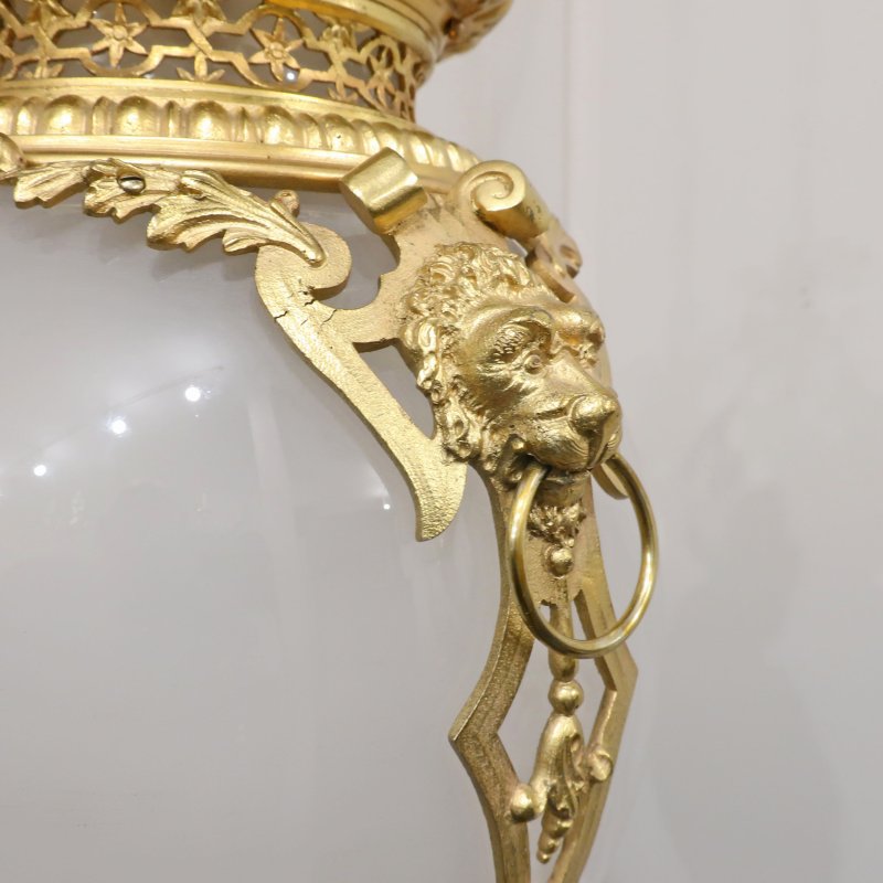 Victorian Gilt Bronze & Opaline Glass Pendant Lantern by Perry & Co