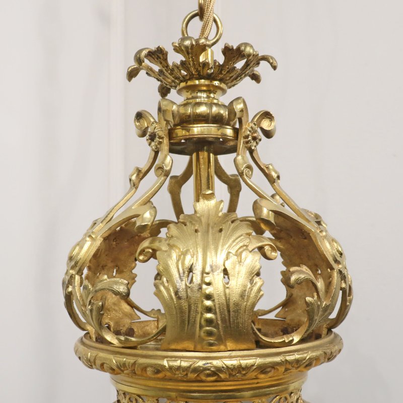 Victorian Gilt Bronze & Opaline Glass Pendant Lantern by Perry & Co