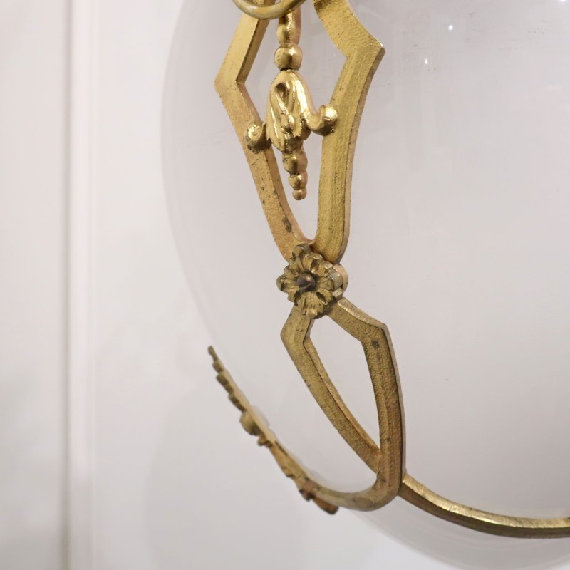 Victorian Gilt Bronze & Opaline Glass Pendant Lantern by Perry & Co