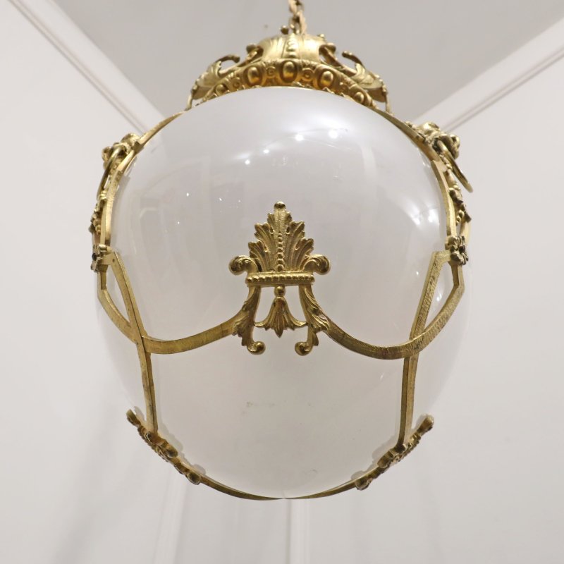 Victorian Gilt Bronze & Opaline Glass Pendant Lantern by Perry & Co