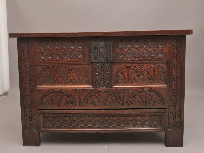 18th Century carved oak mule chest