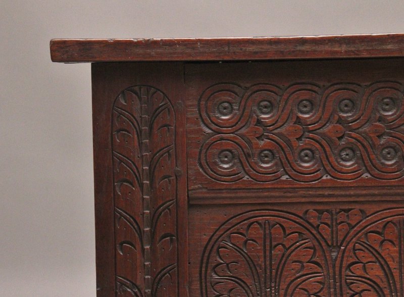18th Century carved oak mule chest