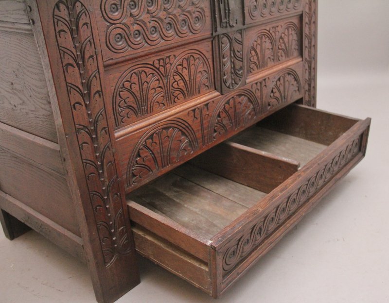 18th Century carved oak mule chest